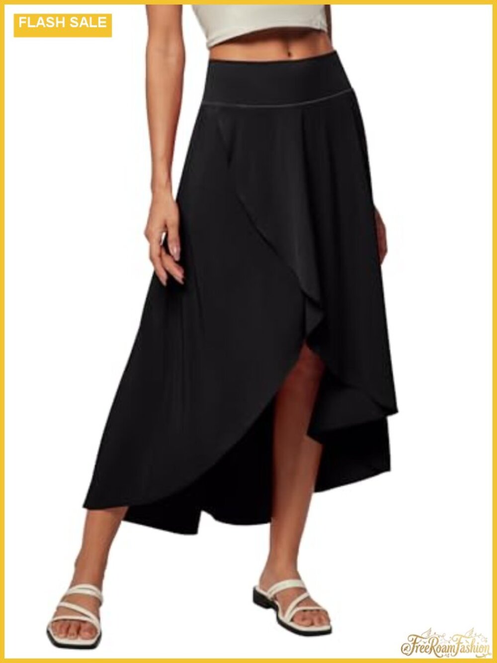 High Waist Wrap Skirt with Shorts Flowy Ruffle High Low Maxi Skirt with Slit